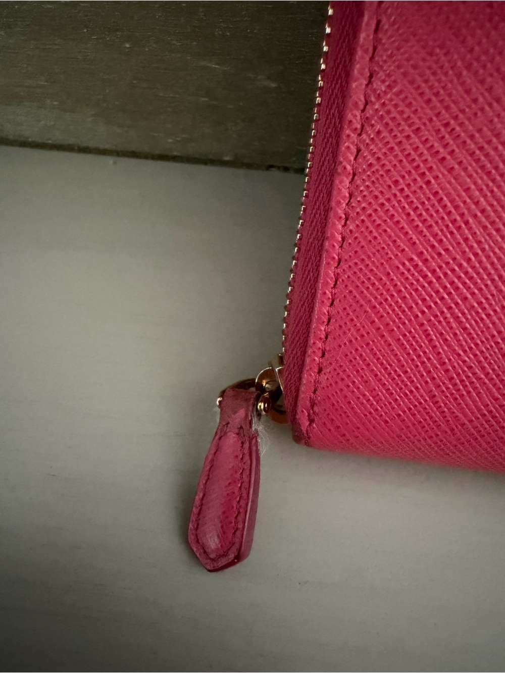 Prada Hot Pink Saffiano Zip Wallet w| Gold Logo - Picture 12 of 16